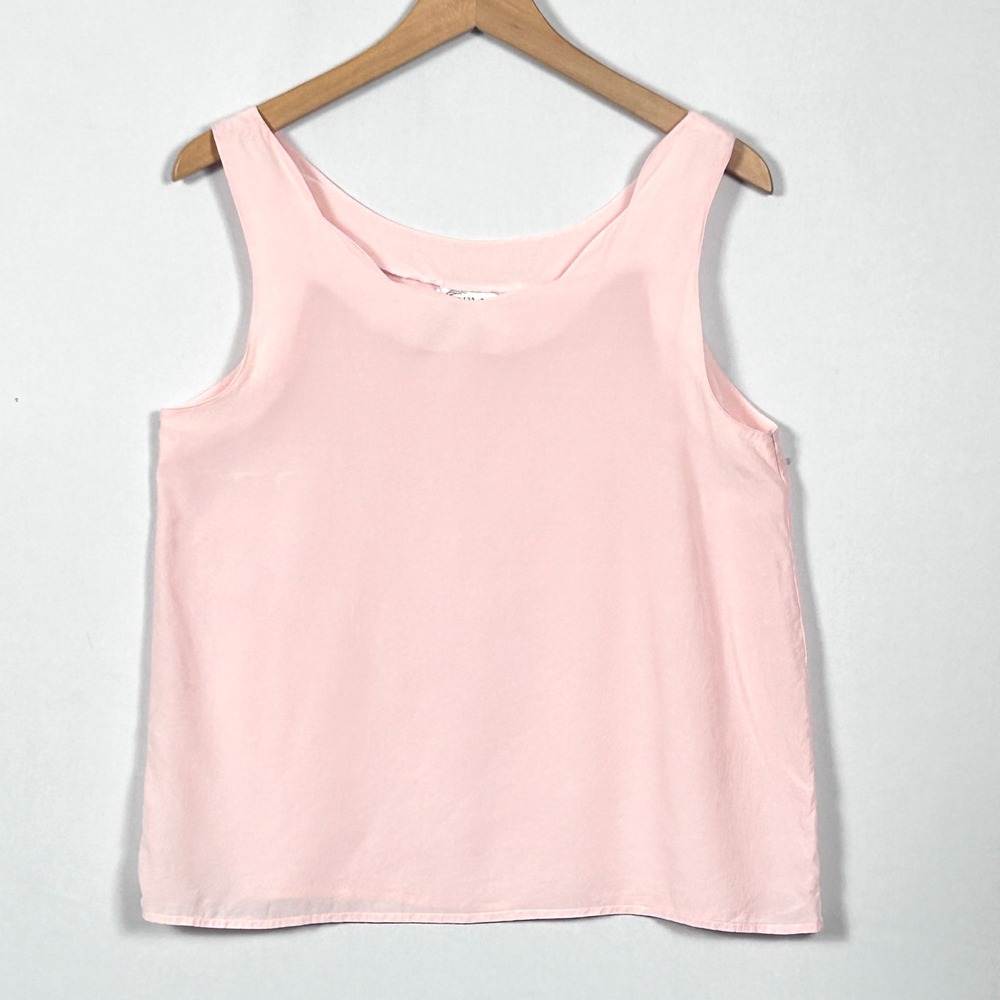 Vintage Silk Land Pink 100% Silk Tank Blouse Womens Small Sleeveless Pastel Pink
